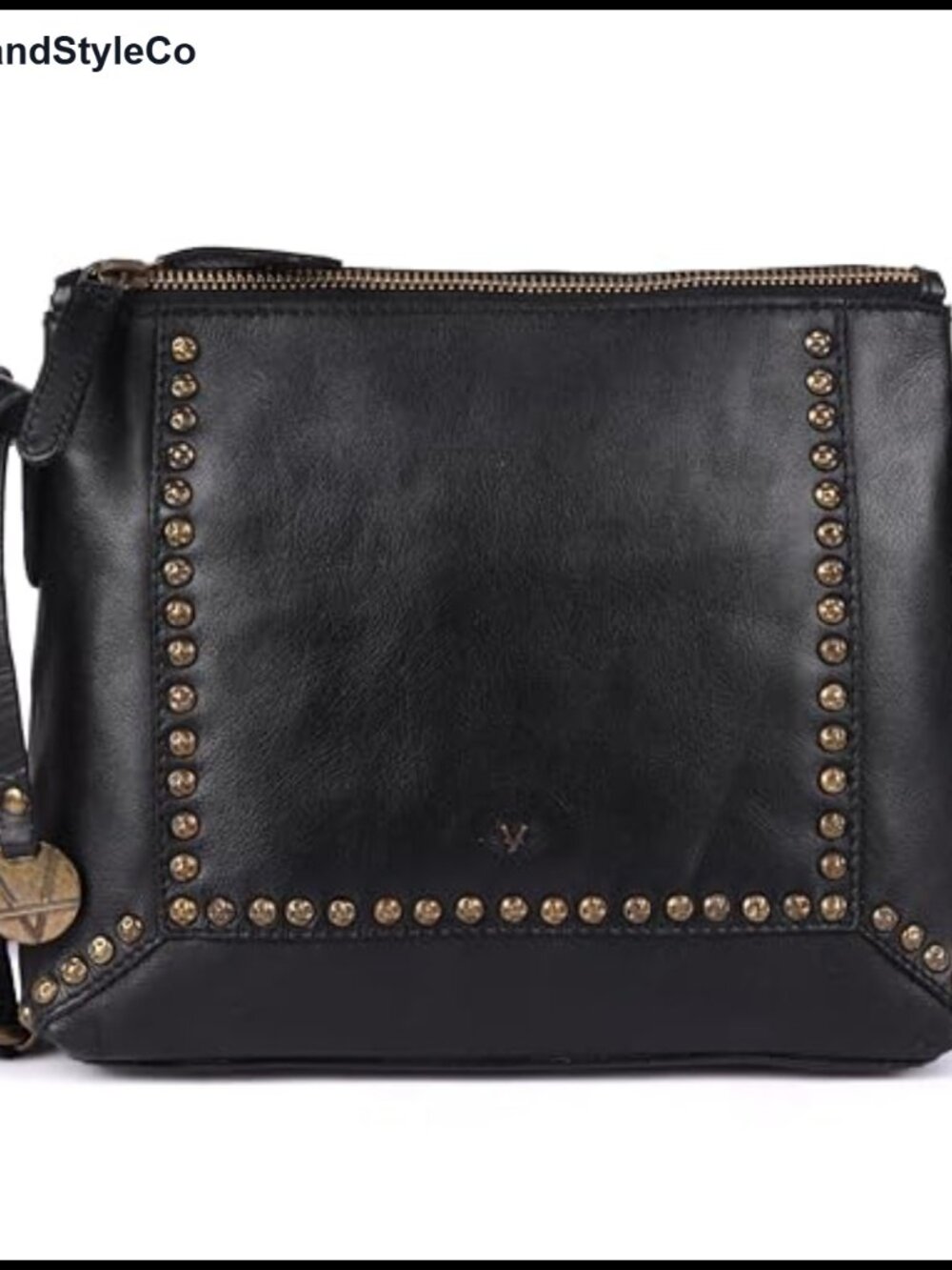 Italian Leather Studded Crossbody Sling Bag with YKK Zippers, Multi Pocket Boho
